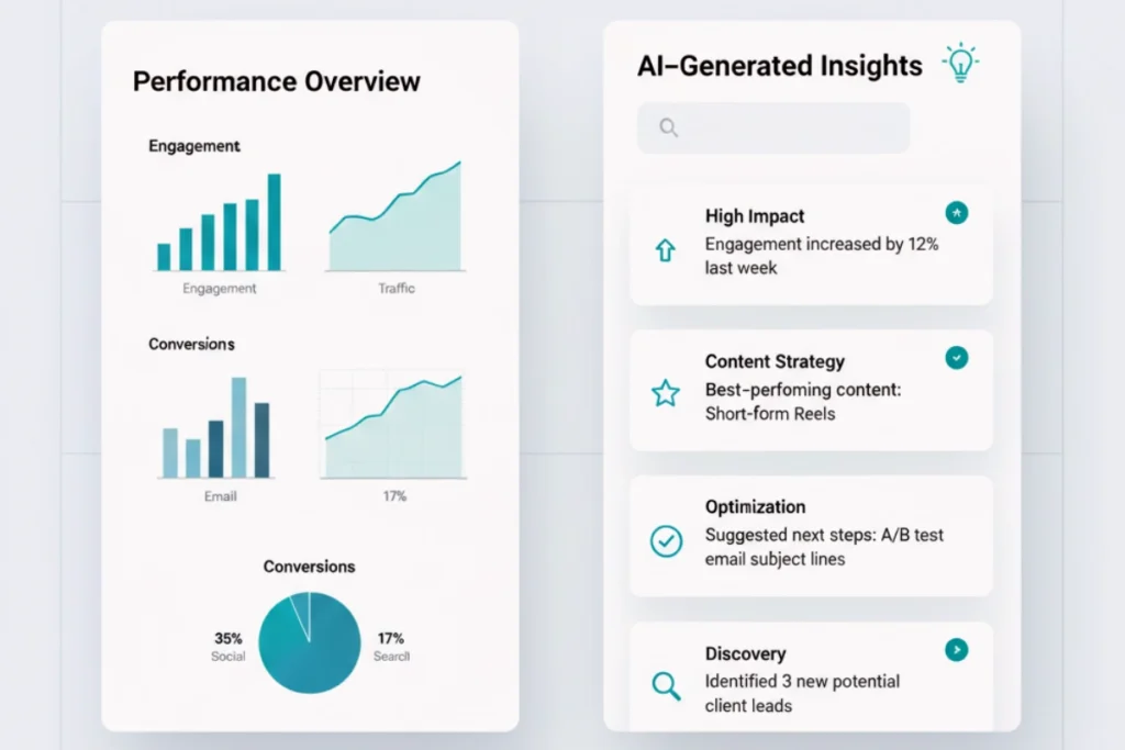 AI enhanced reporting for virtual assistants — automated analytics analysis and narrative insights generated for client-ready reports.