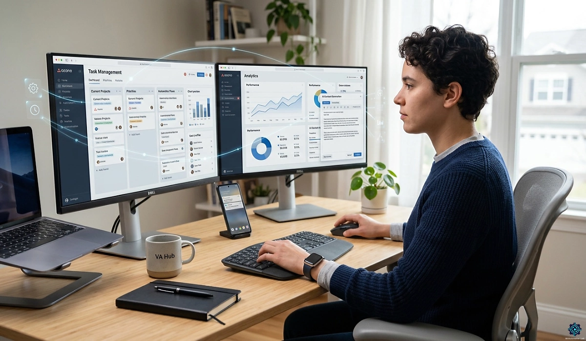 AI powered productivity system for virtual assistants — task management, communication tools, automation workflows, and performance analytics.