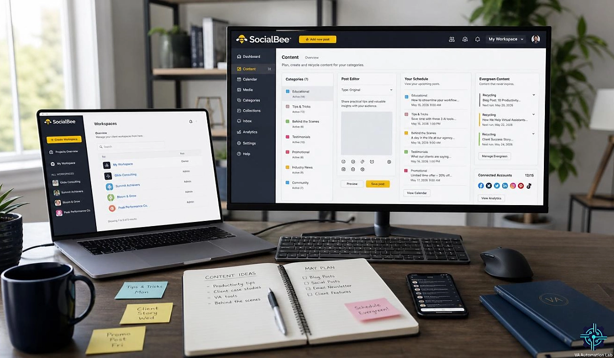 SocialBee dashboard for multi-client social media scheduling and content automation