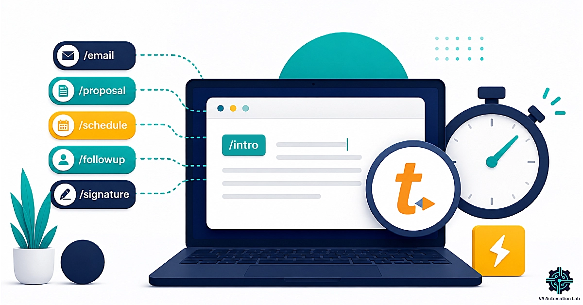 TextExpander snippets automating repetitive typing and client communication for virtual assistants