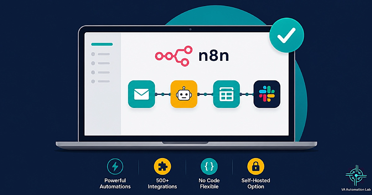 n8n for virtual assistants - workflow with nodes connected through AI automation