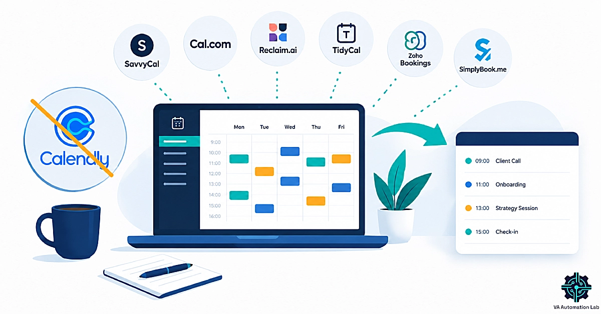 Calendly alternatives for virtual assistants comparing scheduling tools on a laptop